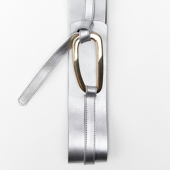 NWT ZARA Silver Leather Belt Sz. 85 - Picture 6 of 6